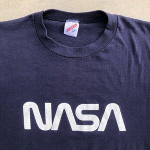 Vtg 90’s NASA Jerzees Shirt Sleeve Blue Tee Size Large Made in USA